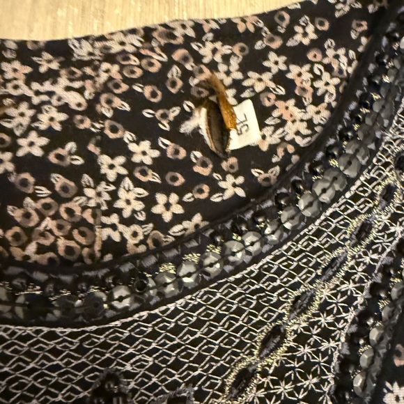 Boho Black Tan and White Midi Dress Beaded Accents - Picture 7 of 8